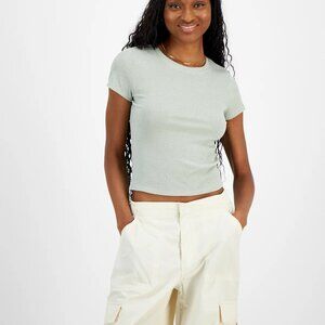 Cropped Short-Sleeve Ribbed Tee - Light Mint